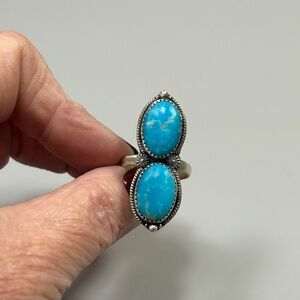 925 Sterling Silver Double Kingman Turquoise Adjustable Ring